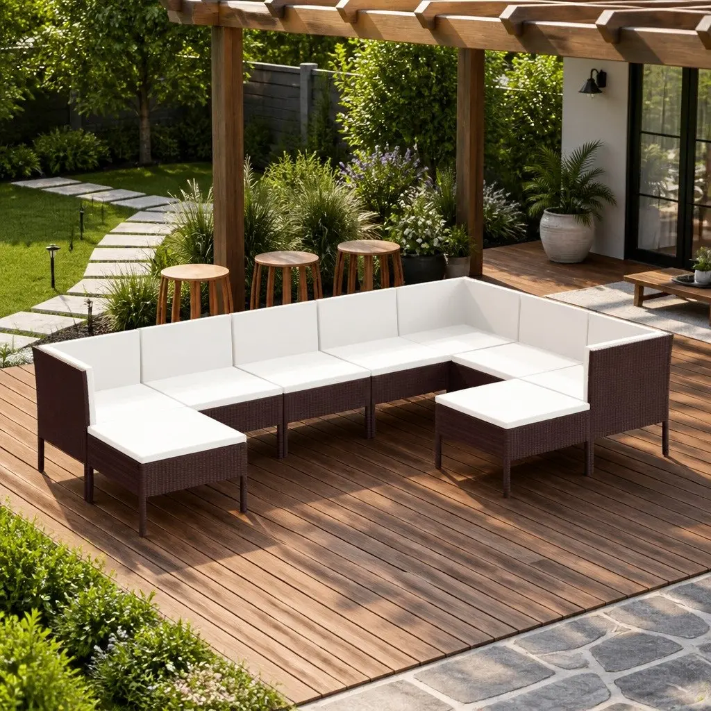 9-Piece Garden Lounge Set with Durable PE Rattan