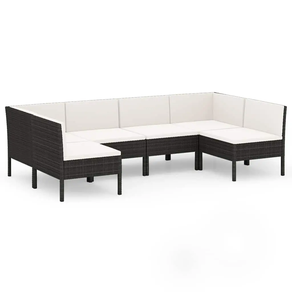 Garden Lounge Set 6 Piece Outdoor Furniture Poly Rattan Black Cushions Patio