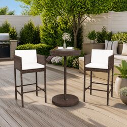 3 Piece Garden Bar Set - Round Table & Cushioned Stools