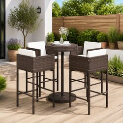5 Piece Outdoor Garden Bar Set: Brown Poly Rattan
