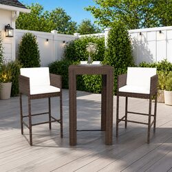3 Piece Garden Bar Set: PE Rattan & Steel Construction