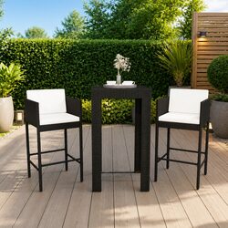 3 Piece Black Outdoor Bar Set - Dimensions and Materials