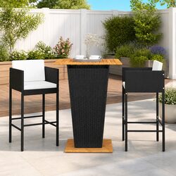 Garden Bar Set 3 Piece Outdoor Furniture with Cushions Stools Table Black