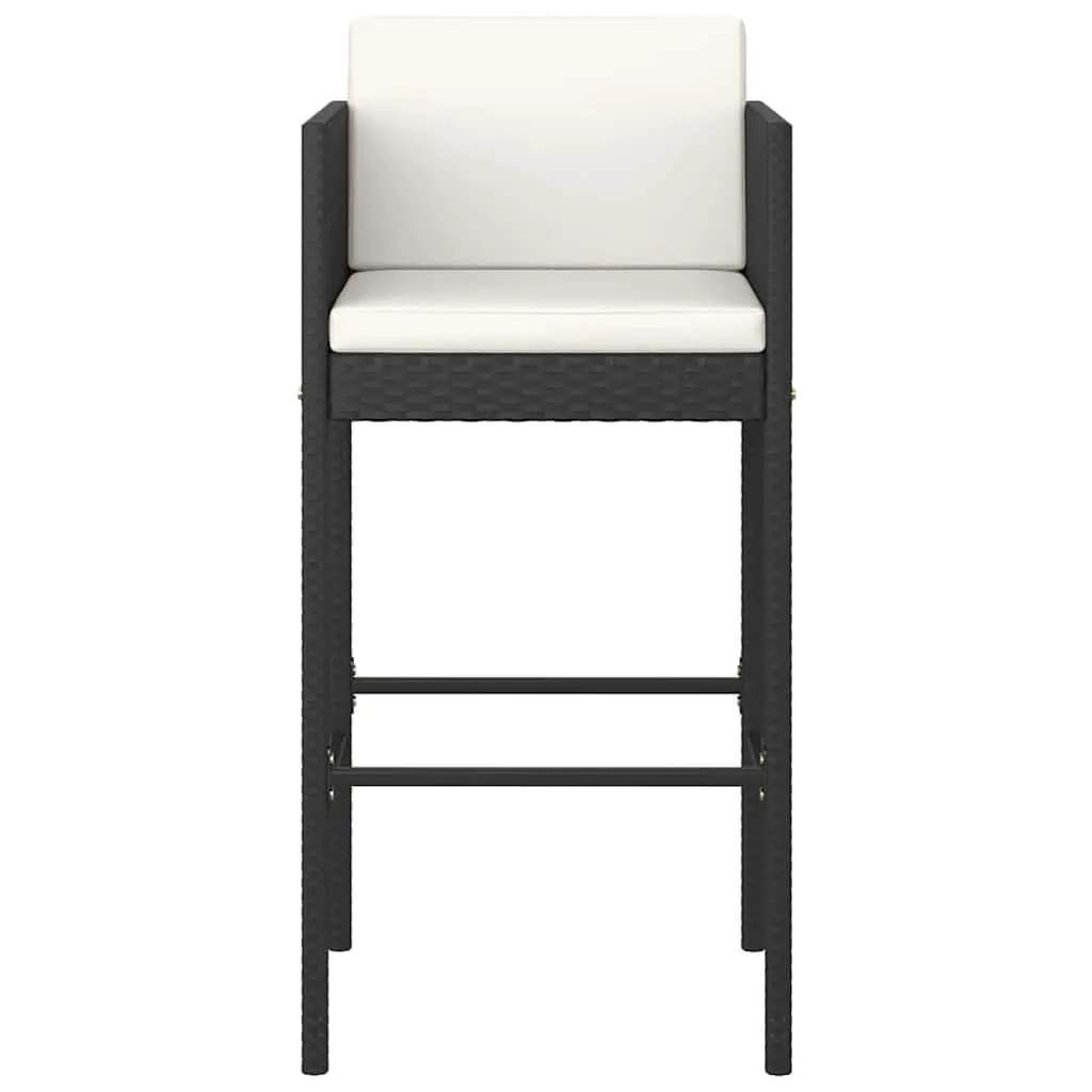 3 Piece Garden Bar Set with Cushions Poly Rattan Outdoor Bar Table Stools Black