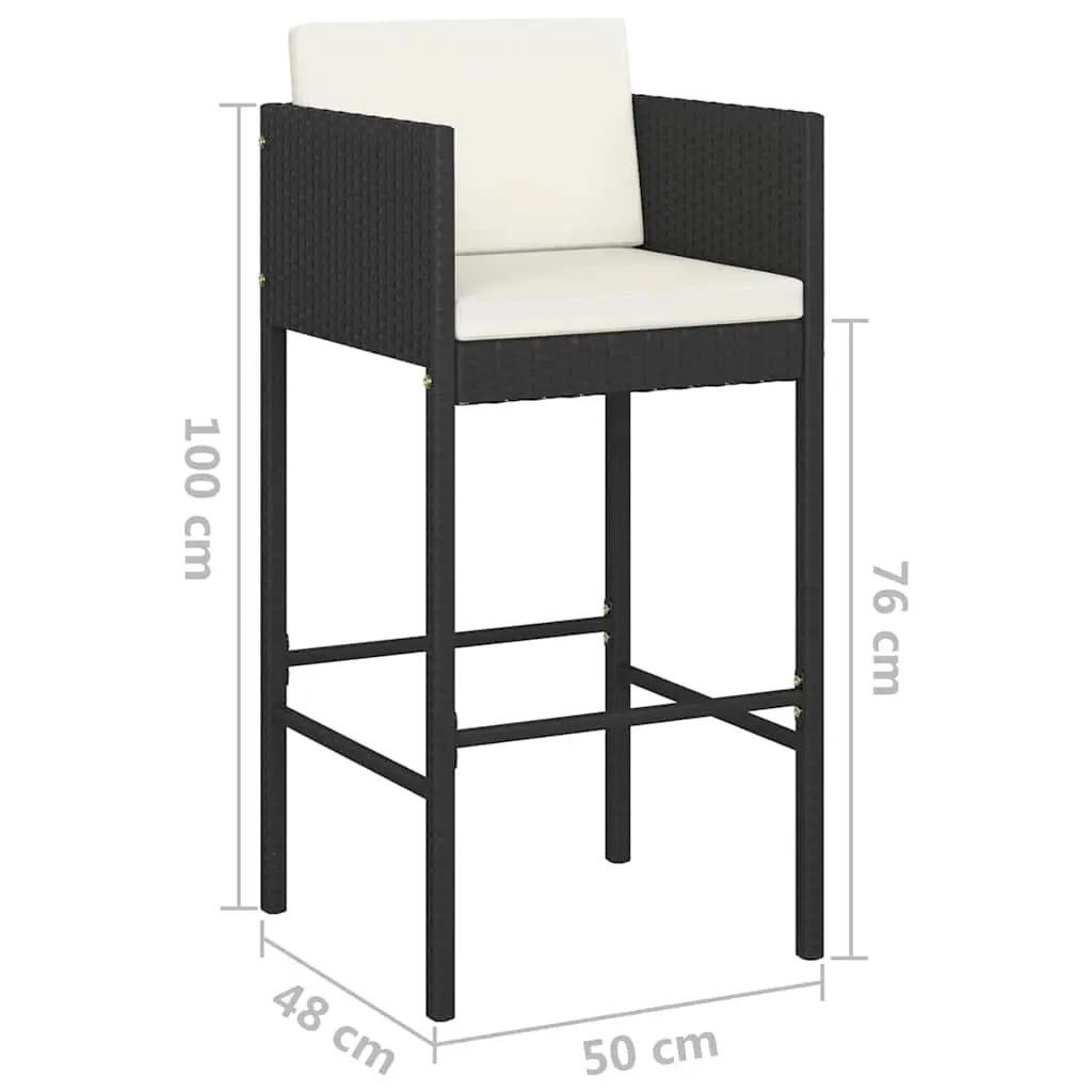 3 Piece Garden Bar Set with Cushions Poly Rattan Outdoor Bar Table Stools Black
