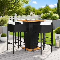 5 Piece Black Garden Bar Set: Stools, Table, Cushions