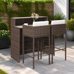 Garden Bar Set 3 Piece Outdoor Furniture Poly Rattan with Cushions Brown