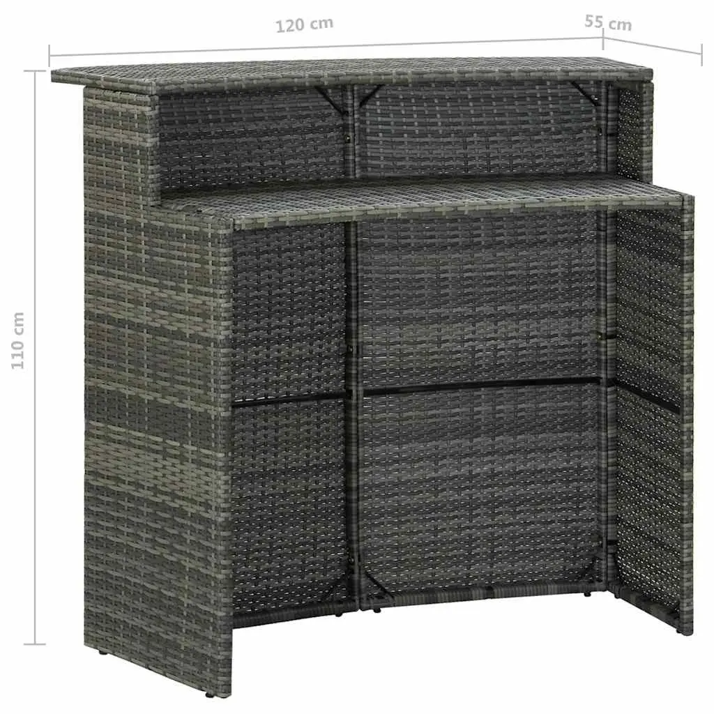 3 Piece Garden Bar Set with Cushions Outdoor Poly Rattan Table Stools Grey