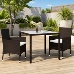 3 Piece Outdoor Dining Set with Steel Frame and Rattan