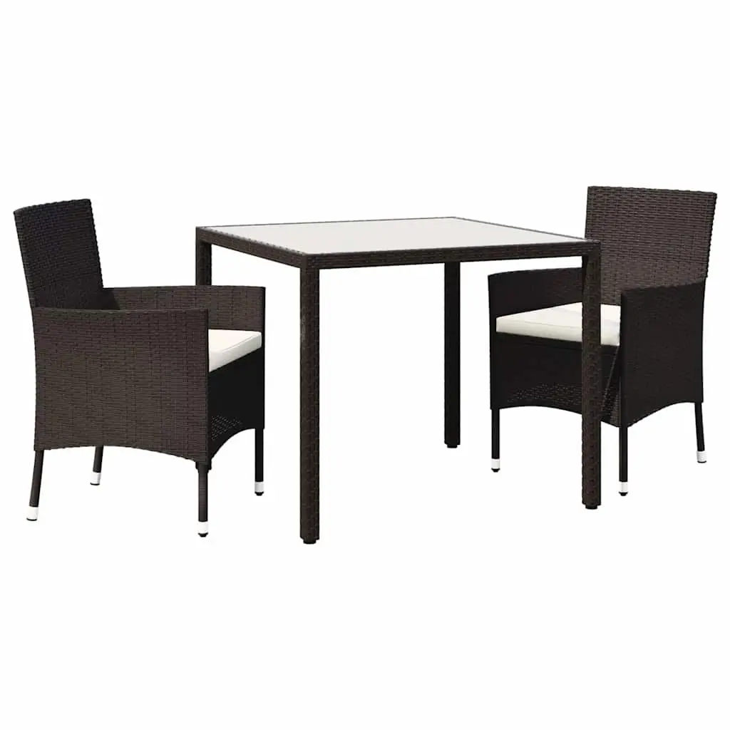 3 Piece Outdoor Dining Set for Garden Patio Brown Rattan Furniture Table Chairs