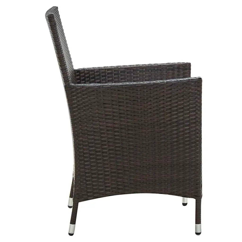 3 Piece Outdoor Dining Set for Garden Patio Brown Rattan Furniture Table Chairs