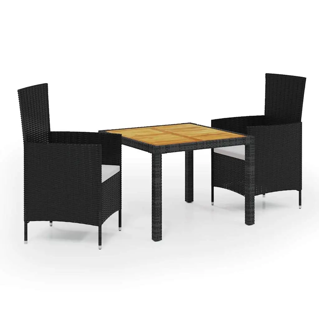 Outdoor Dining Set for Garden Patio 3 Piece Black Poly Rattan with Cushions