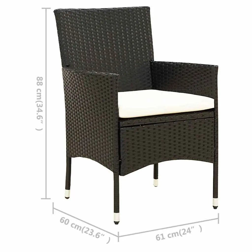 Outdoor Dining Set for Garden Patio 3 Piece Black Poly Rattan with Cushions