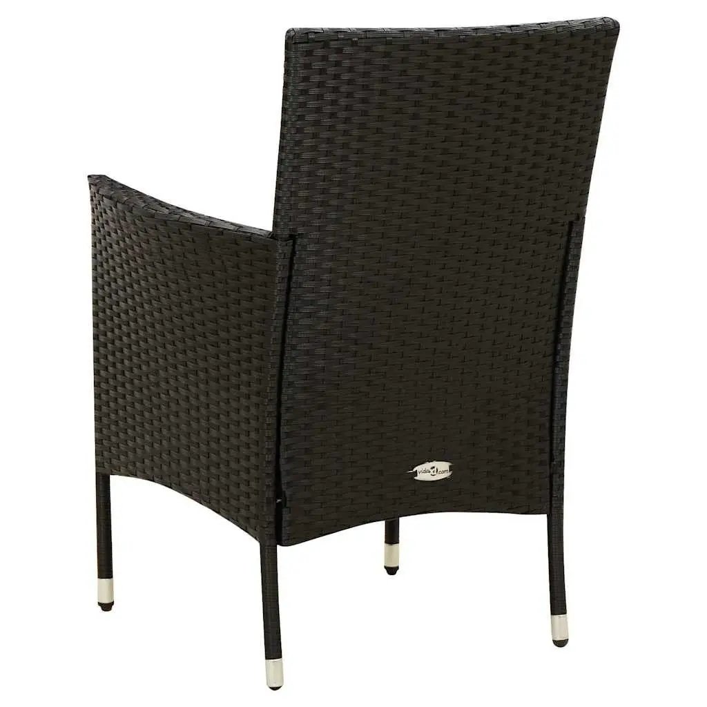 Outdoor Dining Set for Garden Patio 3 Piece Black Poly Rattan with Cushions