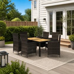 Outdoor Dining Set with 7 Pieces: Black PE Rattan Furniture