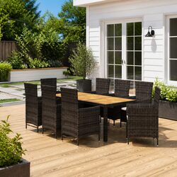 9 Piece Black Poly Rattan Garden Dining Set with Cushions