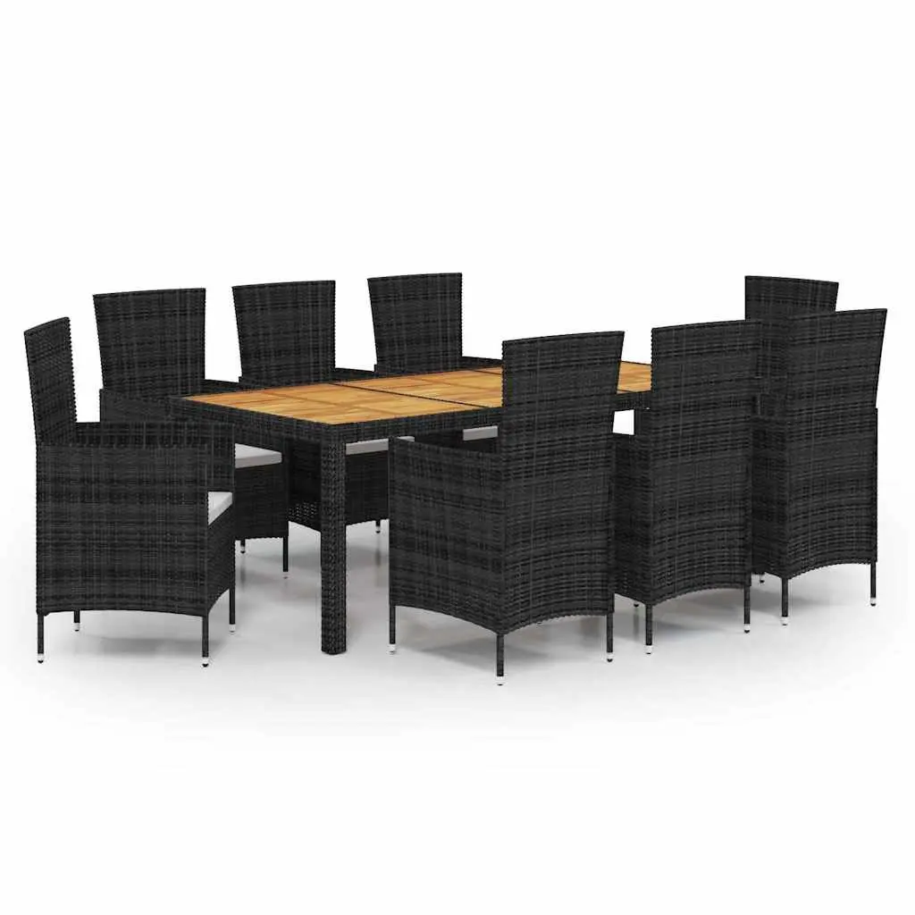 Outdoor Dining Set Garden Furniture 9 Piece Black Poly Rattan with Cushions