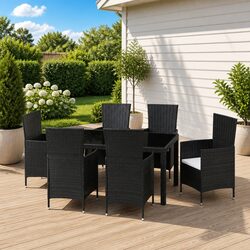 7 Piece Garden Dining Set - Steel Frame and Rattan Material