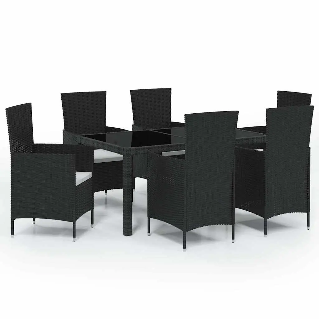 Outdoor Dining Set Garden Use 7 Piece Black Poly Rattan Steel Frame