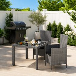 Outdoor Dining Set 3 Piece Grey Poly Rattan Garden Furniture with Cushions