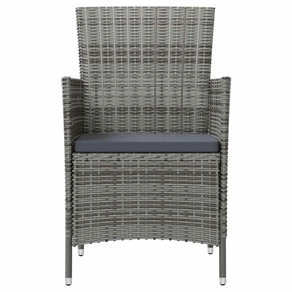 Outdoor Dining Set Garden Patio 3 Piece Grey Poly Rattan Furniture with Cushions