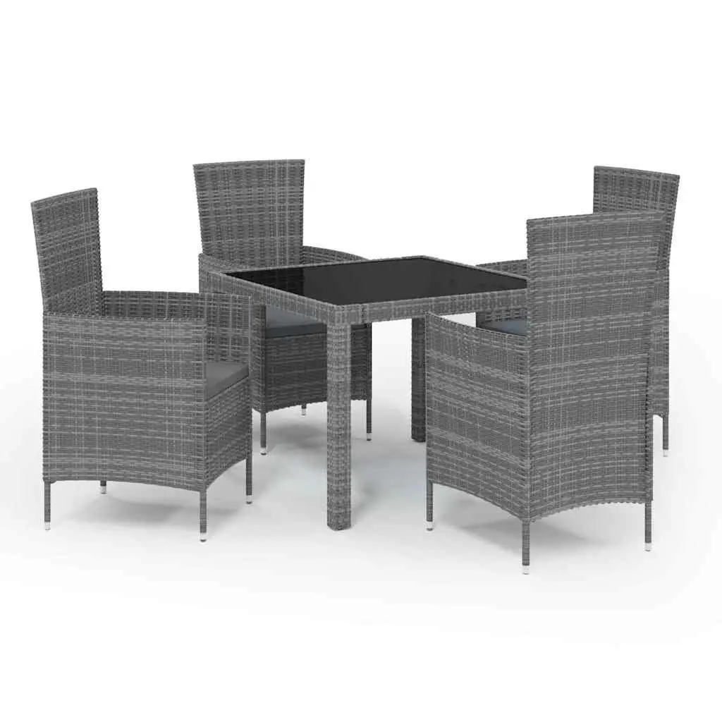 5 Piece Grey PE Rattan Outdoor Dining Set with Cushions for Garden Use Steel Frame