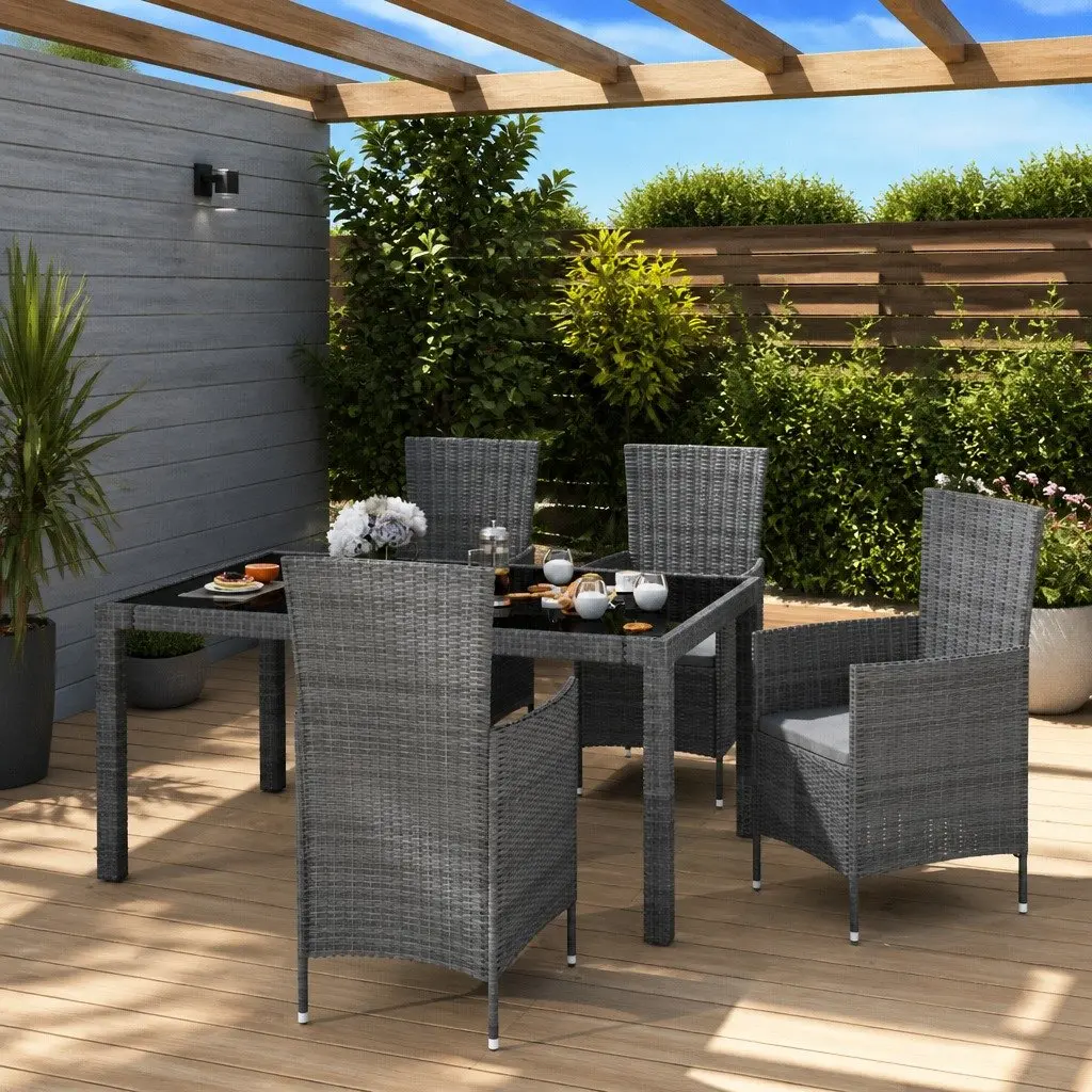Outdoor Dining Set Garden Furniture 5 Piece Grey PE Rattan Steel Frame