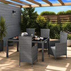 5 Piece Grey Outdoor Dining Set: Steel and Rattan