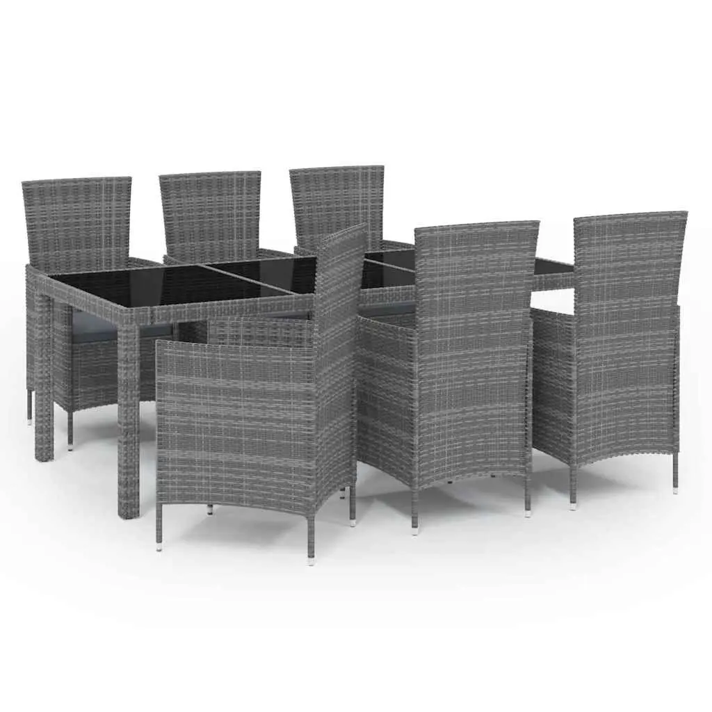Outdoor Dining Set Garden Patio 7 Piece Grey Poly Rattan with Cushions