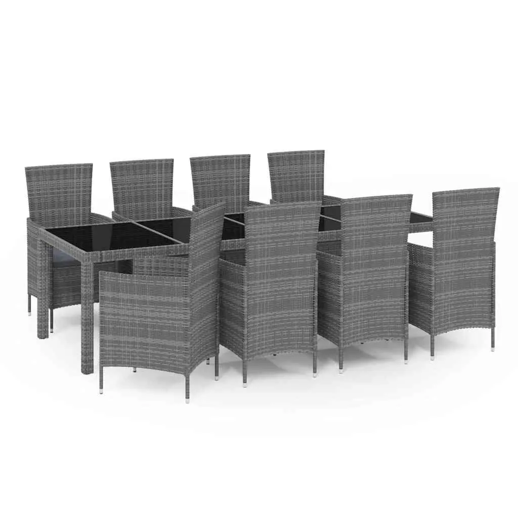 Outdoor Dining Set 9 Piece Grey Poly Rattan Patio Furniture Steel Frame