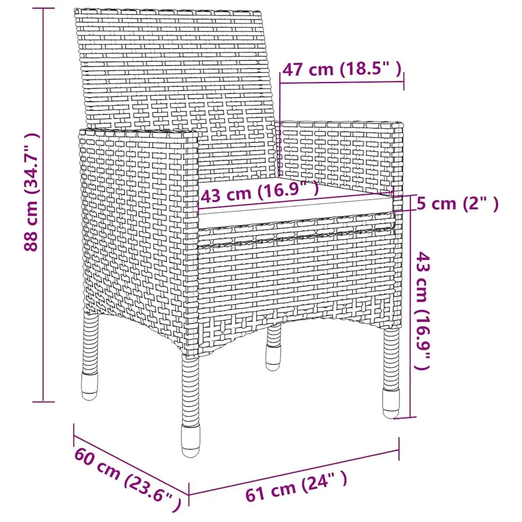 Outdoor Dining Set 9 Piece Grey Poly Rattan Patio Furniture Steel Frame
