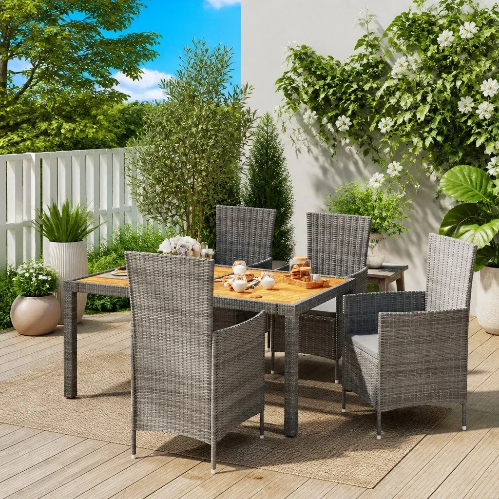 Outdoor Dining Set Garden Patio 5 Piece Grey PE Rattan Steel Frame