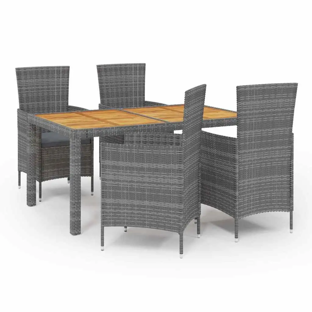 Outdoor Dining Set Garden Patio 5 Piece Grey PE Rattan Steel Frame