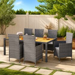7-Piece Outdoor Dining Set: 1 Table, 6 Chairs, Grey