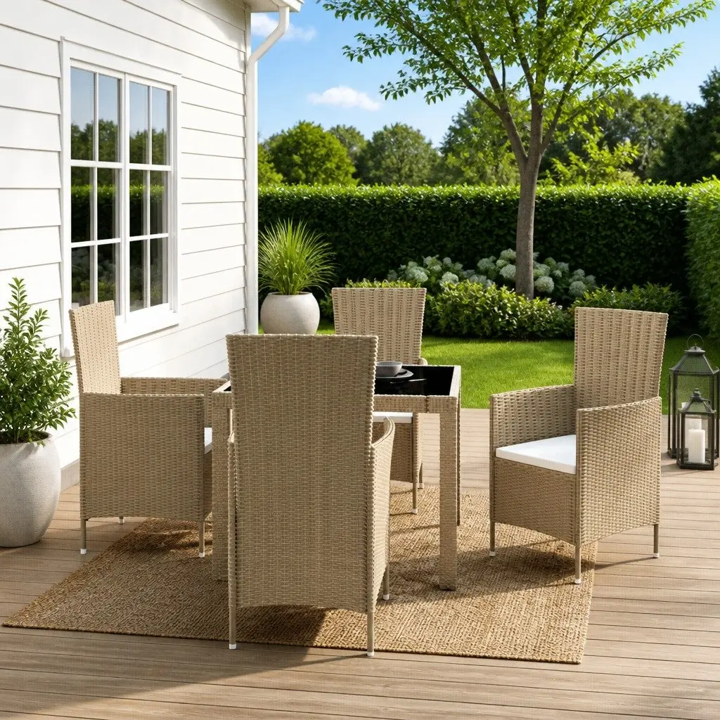 Outdoor Dining Set Garden Patio 5 Piece Beige Poly Rattan Furniture