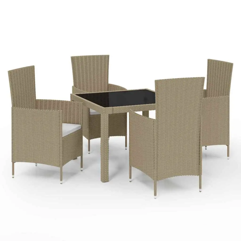 Outdoor Dining Set Garden Patio 5 Piece Beige Poly Rattan Furniture