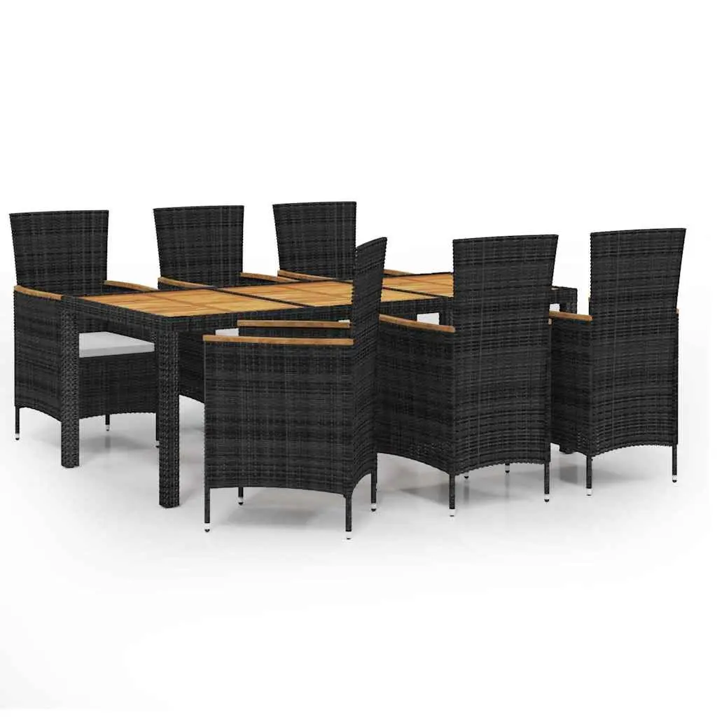 Outdoor Dining Set Garden Patio 7 Piece Black Rattan Furniture with Cushions
