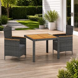 3 Piece Outdoor Dining Set: Grey Rattan & Steel Frame