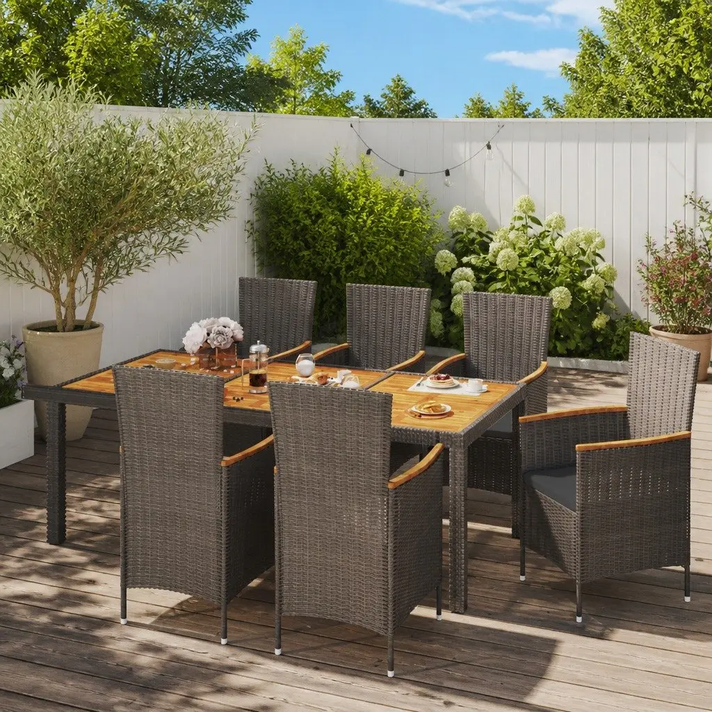 7 Piece Grey Patio Dining Set for Outdoor Use with Removable Cushions and Durable Steel Frame