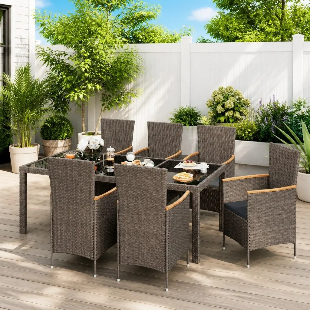 Outdoor Dining Set Garden Patio 7 Piece Grey