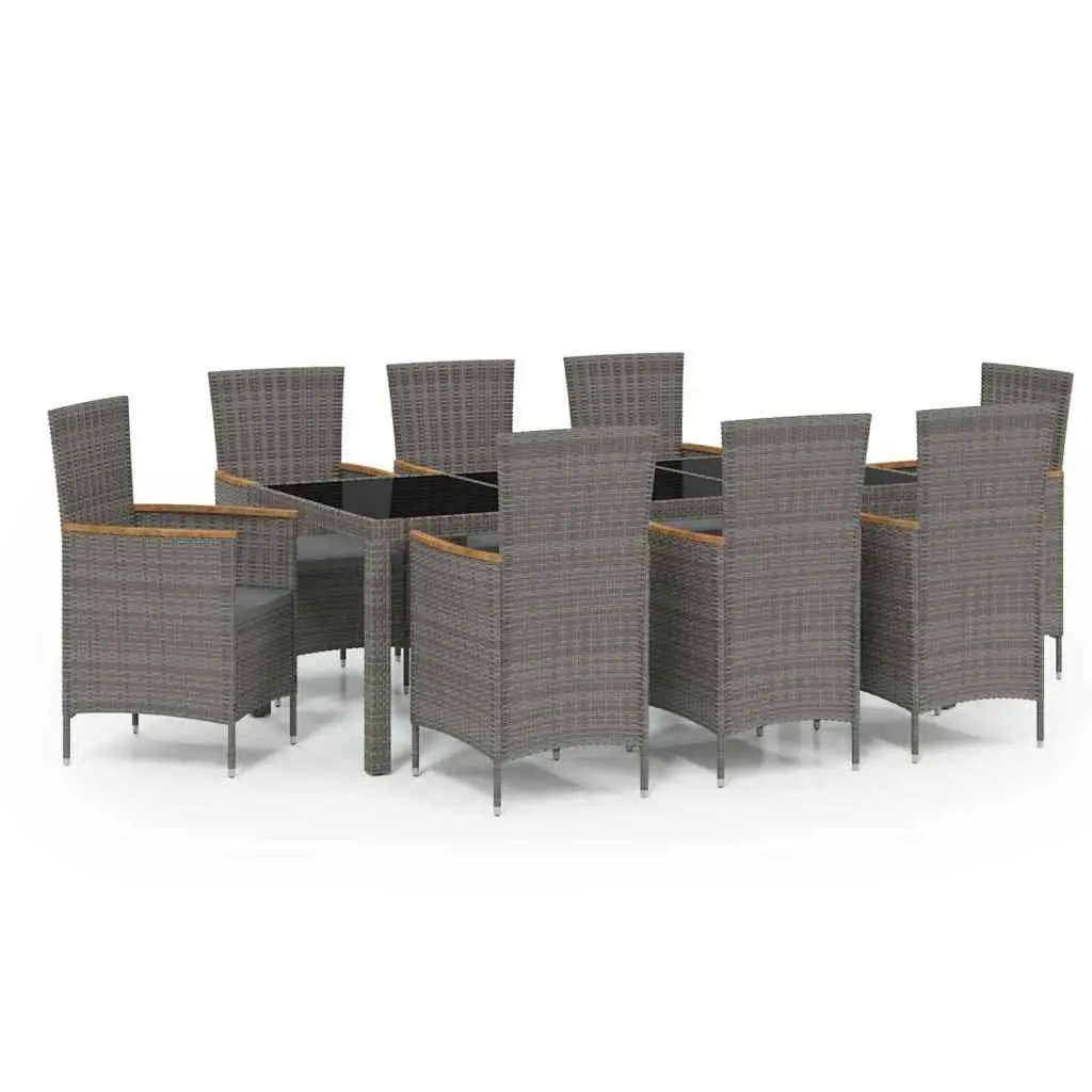 9 Piece Garden Dining Set Grey Poly Rattan Outdoor Furniture with Cushions