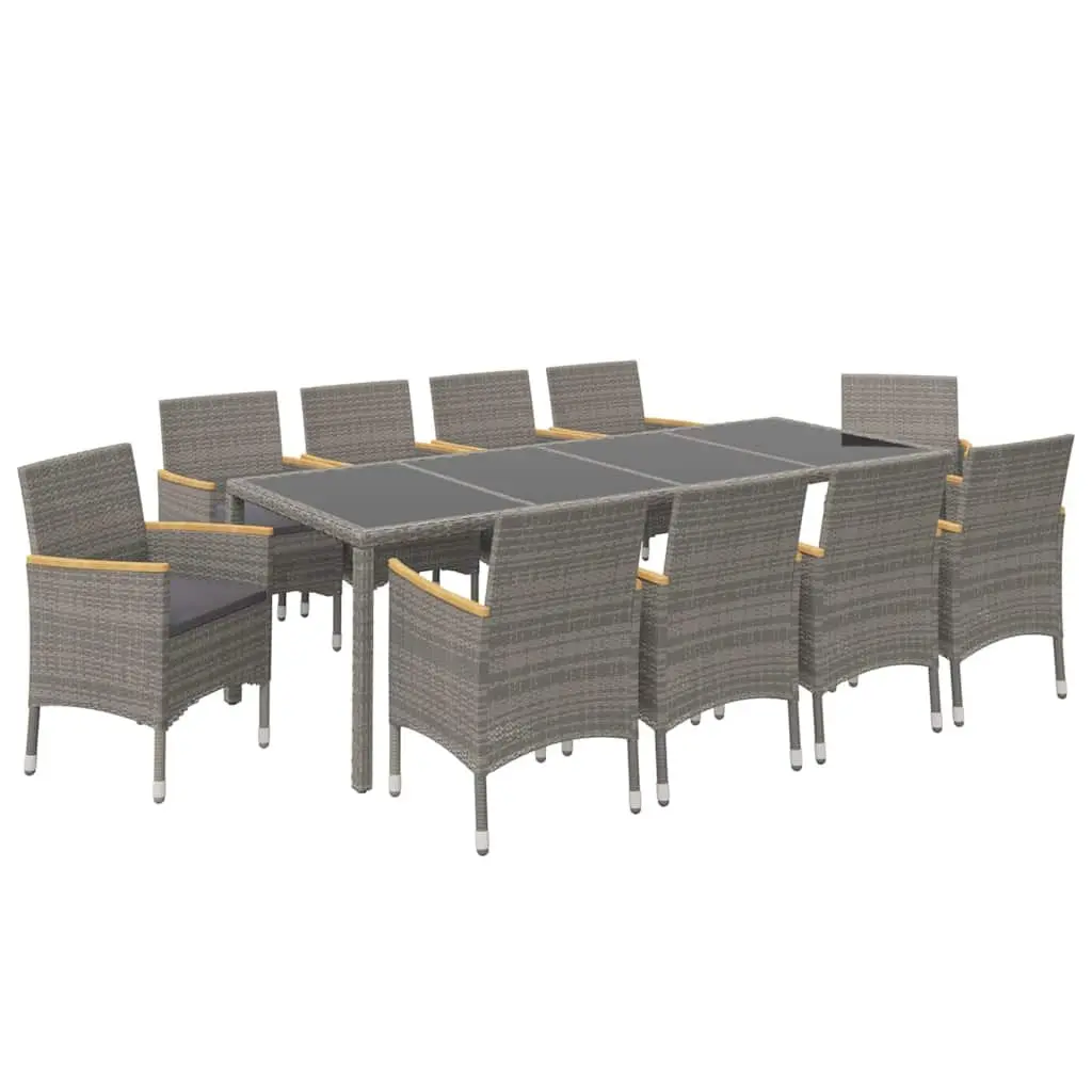 Outdoor Dining Set Garden Furniture 11 Piece Poly Rattan Grey Cushions Steel