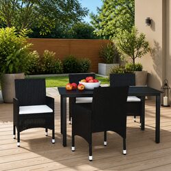5 Piece Garden Dining Set with Black Poly Rattan