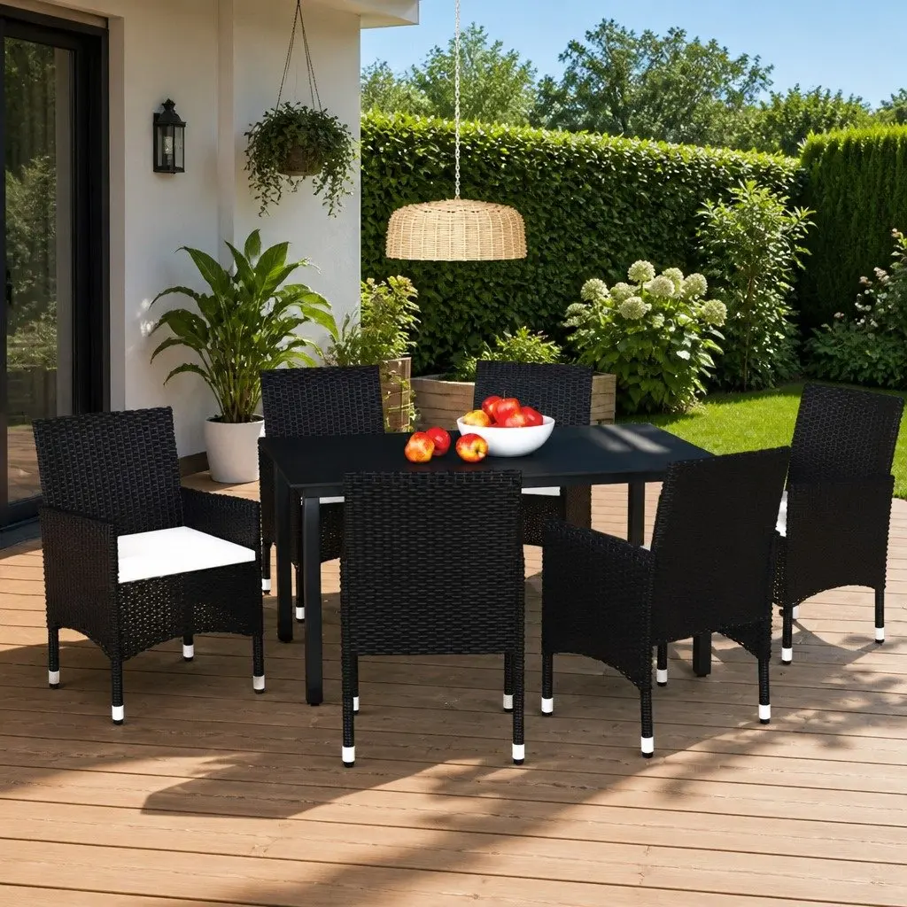 7 Piece Outdoor Dining Set Garden Patio Furniture Poly Rattan Chairs Table