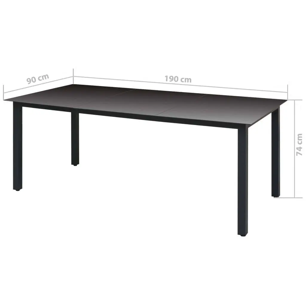 7 Piece Cushioned Outdoor Dining Set for Patio Garden with Black PE Rattan and Glass Top