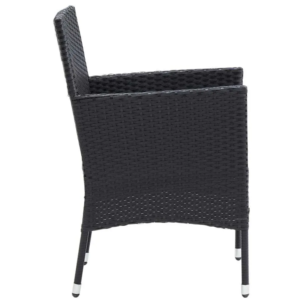 7 Piece Cushioned Outdoor Dining Set for Patio Garden with Black PE Rattan and Glass Top