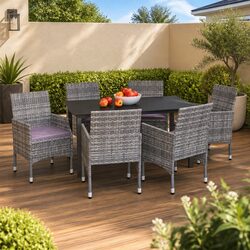 Garden Dining Set 7 Piece Outdoor Furniture Poly Rattan Table Chairs Cushions