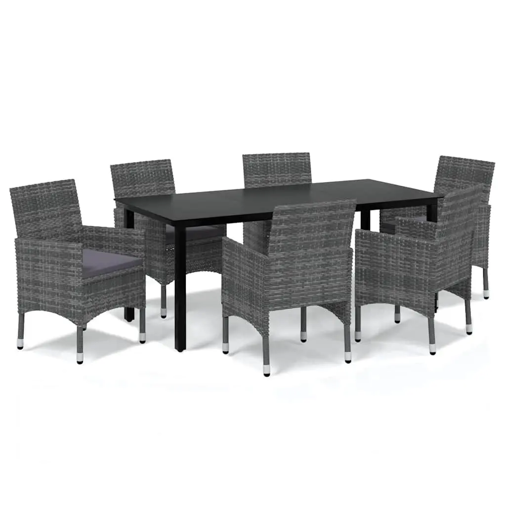 7 Piece Garden Dining Set Outdoor Use Grey Poly Rattan Patio Furniture with Cushions