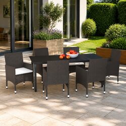 7 Piece Patio Dining Set - Dimensions and Materials Listed