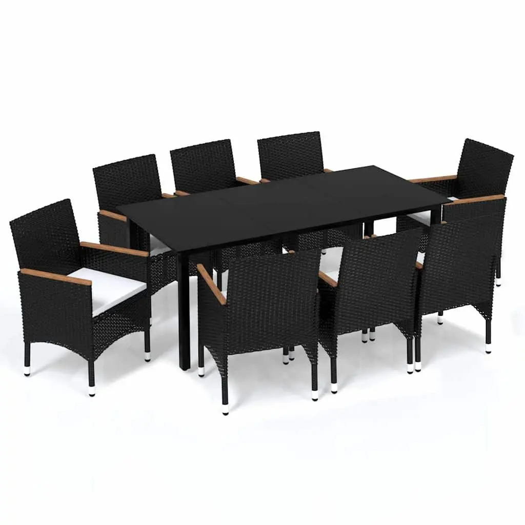 Garden Dining Set 9 Piece Outdoor Patio Furniture PE Rattan Black with Cushions
